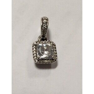 TIMELESS ELEGANCE Genuine PANDORA Silver/Square PENDANT/Charm 390378CZ NEW!